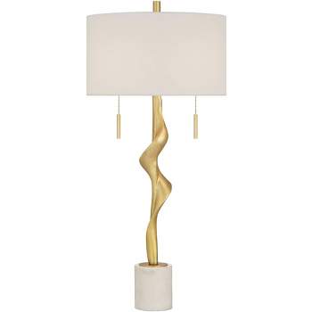 Possini Euro Design Montrose 31 3/4" Tall Sculpture Large Modern End Table Lamp Pull Chain Gold Finish Marble Living Room Nightstand House Office