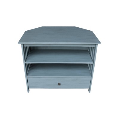Ocean Blue Solid Parawood Corner TV Stand with Cabinet