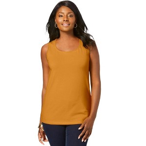 Jessica London Women's Plus Size Stretch Cotton Horseshoe Neck Tank - 1 of 2