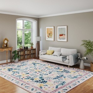 5x7 Washable Abstract Print Multi-Color Area Rug, Thin Distressed Non-Slip Carpet for Living Room Bedroom, Home Decor - 1 of 4