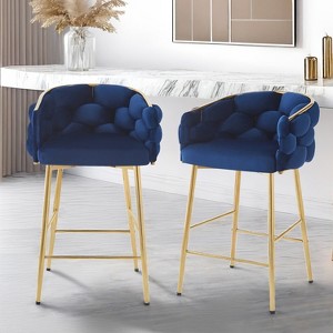 ORRD Set of 2 Modern Counter Stools , Velvet Swivel Bar Stools with Footrest & Soft Cushion, Iron Frame Kitchen Island Stools for Home Decor，Dark Blue - 1 of 4