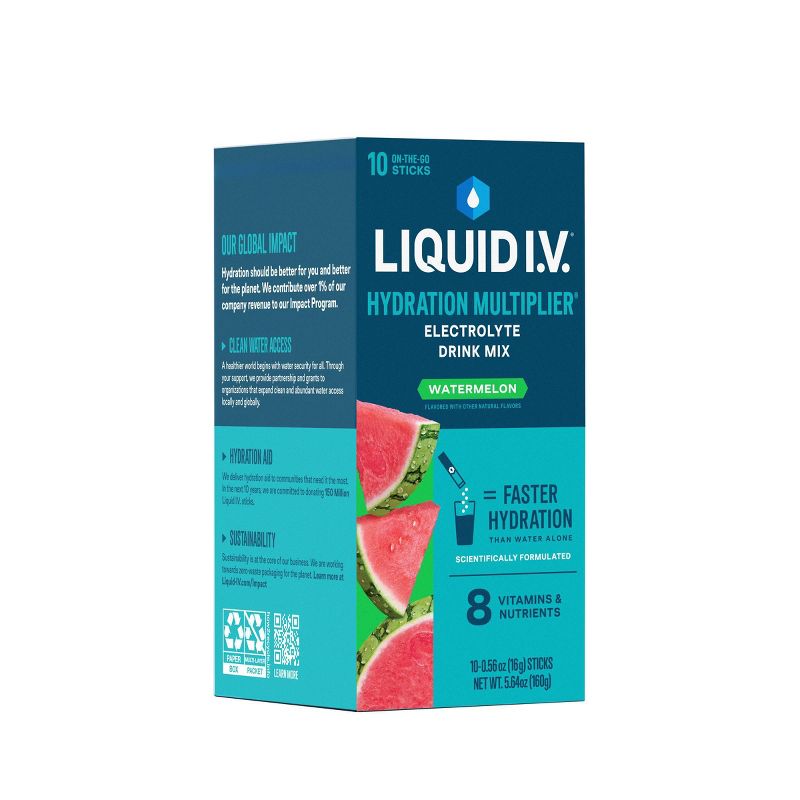 Liquid I.V. Hydration Multiplier Vegan Powder Electrolyte Supplements - Watermelon - 0.56oz each/10ct, 4 of 8