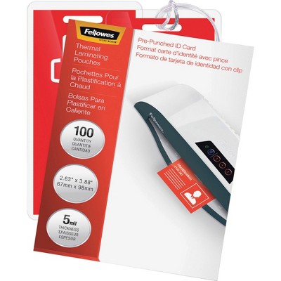 Fellowes Laminating Pouches Punched 2-5/8"x3-7/8 100/PK CL 52016
