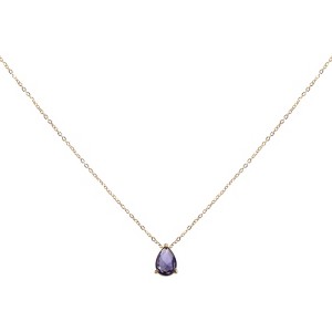 Unique Bargains Women's Birthstone Cubic Zirconia 18K Gold Plated Teardrop Necklace 17.7" - 1 of 4