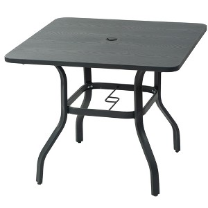 Kozyard Outdoor Patio Dining Table 35.4"x35.4" Woodgrain-Look Frame Powder Coated Table with Umbrella Hole for Backyard Patio Dining (Gray) - 1 of 4