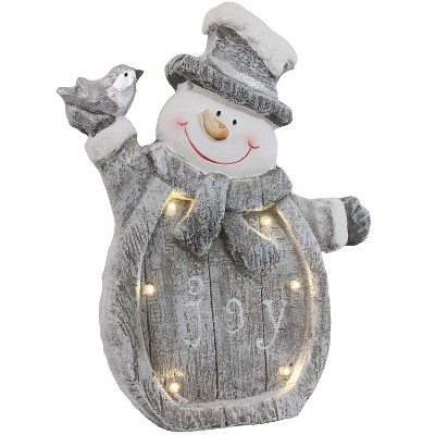 Sunnydaze Indoor Joyful Snowman with Battery-Operated LED Lights Winter Holiday Statue Decoration - 15"