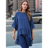 INSPIRE CHIC Women's High Low 3/4 Bell Sleeve Keyhole Back Ruffle Hem Asymmetrical Blouse - 2 of 4