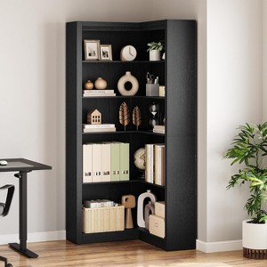 71.8'' Corner Bookshelf, 5-Tier Wooden Farmhouse Bookcase w/Anti-Tipping Kit, Storage Organizer - 1 of 4