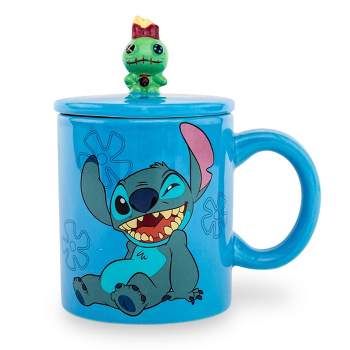 Silver Buffalo Disney Lilo & Stitch "Ohana Means Family" Ceramic Mug With Lid | Holds 18 Ounces