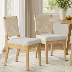 Woven Back Dining Chair Upholstered Seat Armless Dining Chair Kitchen Chairs with Natural Wood Legs-Tanpinhause - 1 of 4