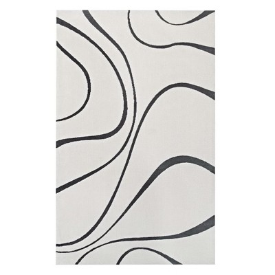 Modway Therese Abstract Swirl 5x8 Area Rug – Neutral Color Artistic Pattern, Low Pile Indoor Living Room Rug