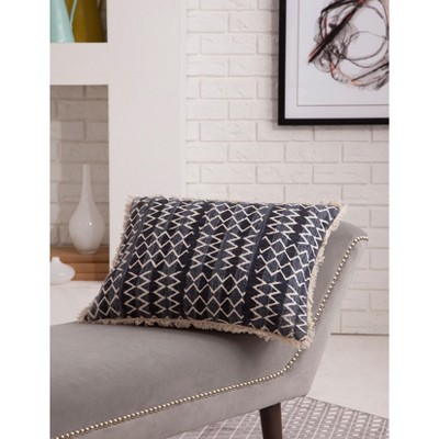 Kumasinova Handmade Lumbar Pillow,Textured Cotton Decorative Pillows for Bed & Couch,Supportive Bed Pillow with Tassel Accents,White+Navy