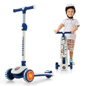 Infans Kick Scooter, Folding Lightweight Toddler Scooter w/LED Lighted Wheels, Adjustable Handlebar, Extra Wide Deck & Rear Brake, Blue + White - 1 of 4
