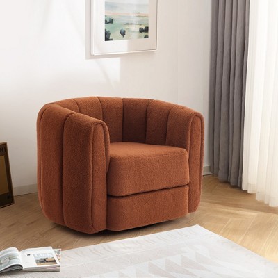 37"W 360° Swivel Chair Accent Armchair, Wood Upholstered Sofa Chair Barrel Chair for Living Room -Frevyn