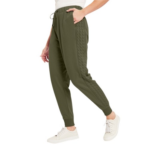 June + Vie by Roaman's Women’s Plus Size French Terry Joggers, 18/20 - Dark  Olive Green