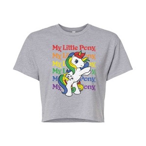 Women's My Little Pony Rainbow Repeated Cropped Graphic T-Shirt - Heather Grey - Medium - 1 of 4