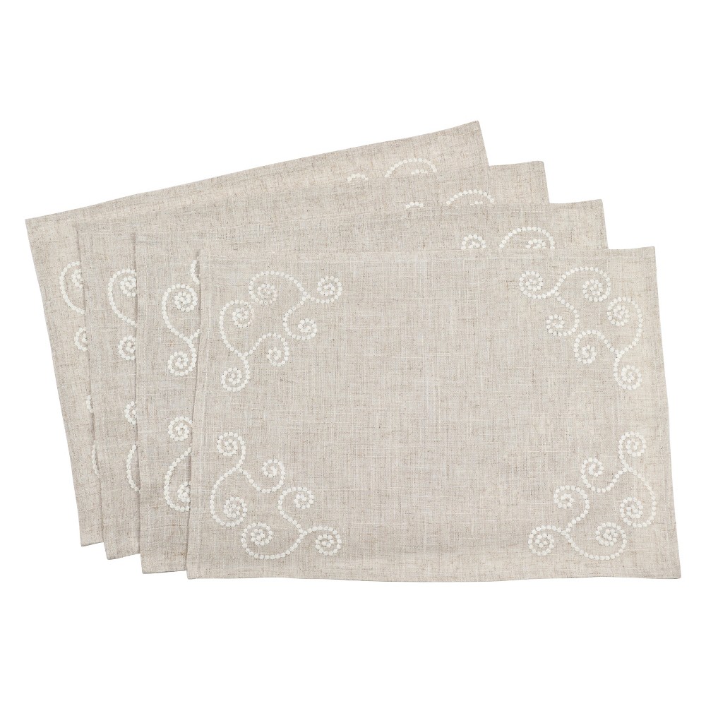 Saro Lifestyle Embroidered Swirl Design Casual Natural Linen Blend Placemat : 20x20 Inch Polyester, Machine Washable