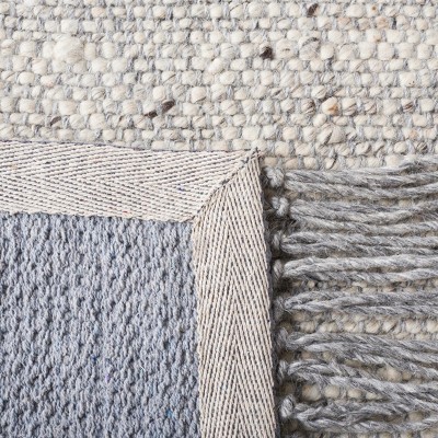 Ivory and Grey Wool Blend Handmade Rug, 2'-3" x 8'