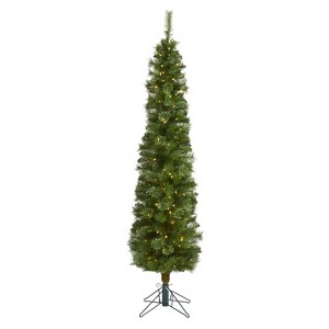 6ft. Green Pencil Artificial Christmas Tree with 150 Clear Multifunction LED Lights and 264 Branches – Space-Saving X-Mas Tree - 1 of 4