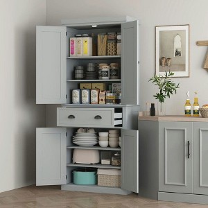 Resenkos 72.5" Kitchen Cabinet, Pantry Storage Cabinet with Doors and Shelves, Freestanding Food Pantry Cabinet, Gray - 1 of 4