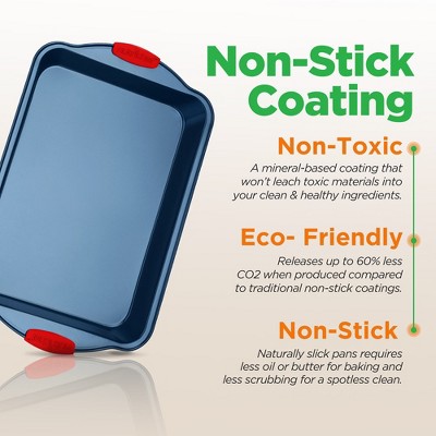 NutriChef 8-Piece Blue Nonstick Carbon Steel Bakeware Set with Red Silicone Handles