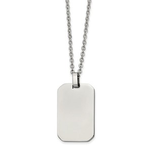 Black Bow Jewelry Stainless Steel Polished Rectangular Dog Tag Necklace, 22 Inch - 1 of 4