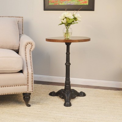 Brera Chestnut Mango Wood and Black Metal Round Accent Table
