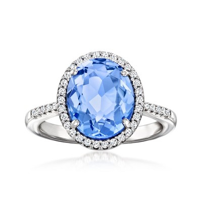 Ross-Simons Italian 3.50 Carat Simulated Sapphire and .20 ct. t.w. CZ Ring in Sterling Silver Size 9