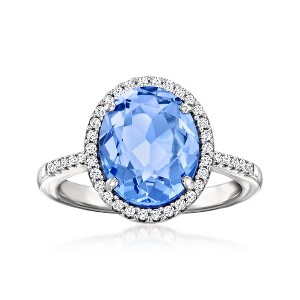 Ross-Simons Italian 3.50 Carat Simulated Sapphire and .20 ct. t.w. CZ Ring in Sterling Silver Size 9 - 1 of 4