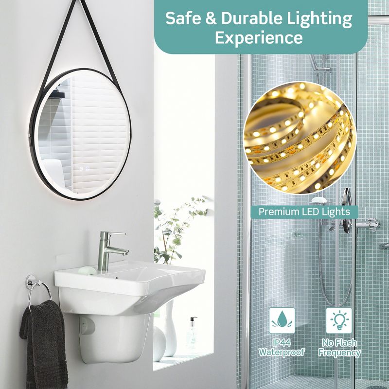 Costway 24'' Wall Mounted Bathroom Mirror Vanity Makeup Mirror with  3 Color LED Lights, 5 of 11