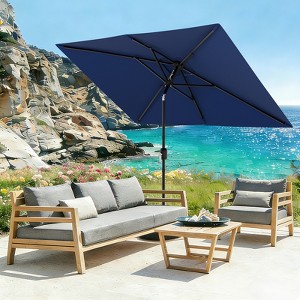 10 ft red patio umbrella Tilt Patio Umbrella | Auto-Tilt, LED Lighting, Wind Resistant | Commercial  Grade | Sunbrella Red