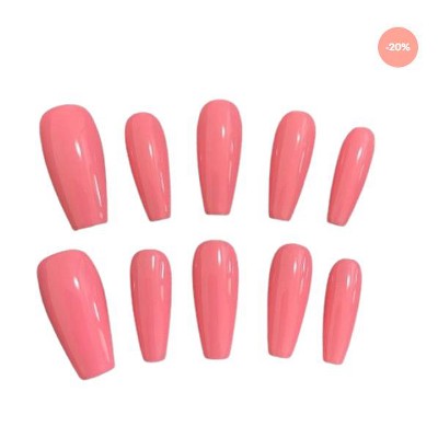 Hachikiko Sweet Coral Ballerina Press-On Nails - Glossy Coral Pink False Nails, Elegant Ballerina Shape Fake Nails
