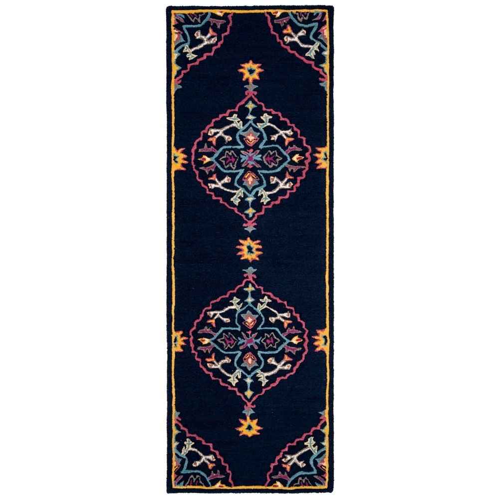 2'3inx7' Runner Tufted Medallion Rug Navy Blue - Safavieh