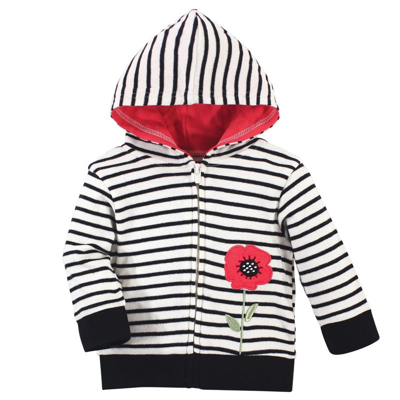 Touched by Nature Baby and Toddler Girl Organic Cotton Hoodie, Bodysuit or Tee Top, and Pant, Poppy, 3 of 6