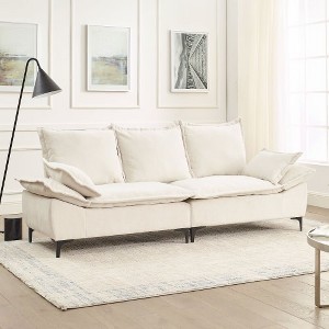 88.5" Sofa Couch, Upholstered Couch With Eucalyptus Wood Frame, 2 Pillows, 3 Seater Velvet Sofa Bed For Home Apartment Living Room Dormitory - 1 of 4