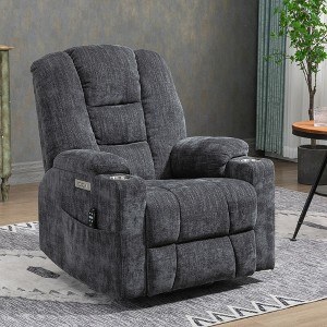 Large Power Overstuffed Wide Lift Recliner Chair with Massage and Heat, with USB and Type C Ports, 2 Steel Cup Holders, Gray - 1 of 4