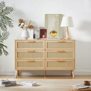 FONTOI Storage Cabinet with Rattan Doors& 6 Drawers, Wine Cabinet for Corridors, Dining rooms, Natural, 15.8"*30"*47.2" - 1 of 4