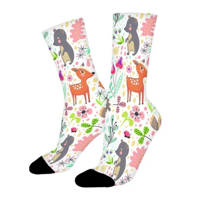 Forest Animals Women Printed Crew Socks Funny Funky Socks Soft Polyester Novelty Gifts for Artists Men