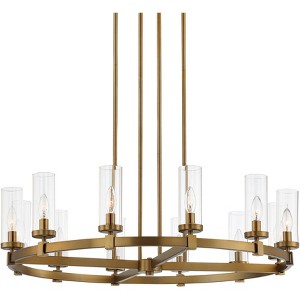 Stiffel Aron Brass Gold Wagon Wheel Chandelier 36" Wide Modern Clear Glass Shade 12-Light Fixture for Dining Room House Foyer Kitchen Island Entryway - 1 of 4