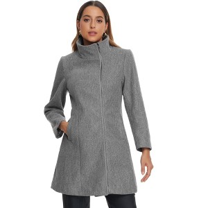 Allegra K Women's Stand Collar Mid-Length Zip Up Winter Coat with Pockets - 1 of 4