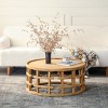 Boho Round Coffee Table, Farmhouse Style Cocktail Table for Living Room, Rustic Accent Table with Open-Frame Wood Base-Tanpinhause - 3 of 4