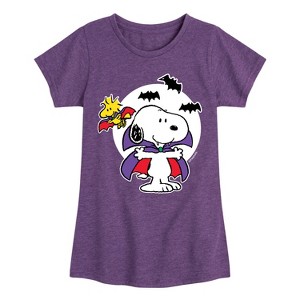 Girls' - Peanuts - Snoopy Woodstock Vampire Fitted Short Sleeve Graphic T-Shirt - 1 of 4