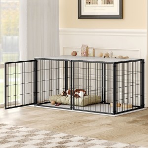 Okak 48/63.7IN Dog Crate with High Tensile Strength Metal Wire, Dog Cage with Safe Top Cover and Flexible Front Door, Dog Fence for Medium Dogs - 1 of 4