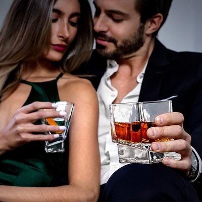 JoyJolt Carre 10oz Clear Square Whiskey Glass Set