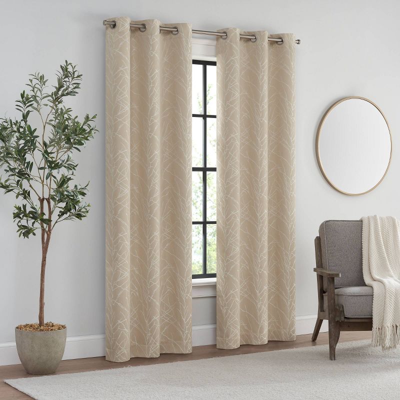 2pk Eclipse Silhouette Linen Curtain Panels with Branches Beige, 2 of 6