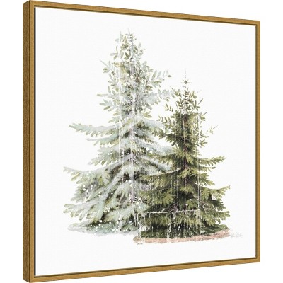 22" x 22" Gold Framed Vintage Holiday Trees Canvas Print