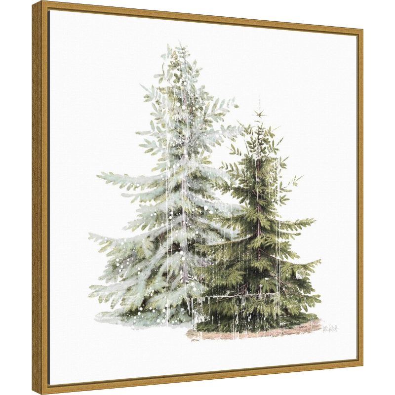 22&#34; x 22&#34; Vintage Wooded Holiday Trees in Snow Framed Wall Canvas - Amanti Art, 3 of 12