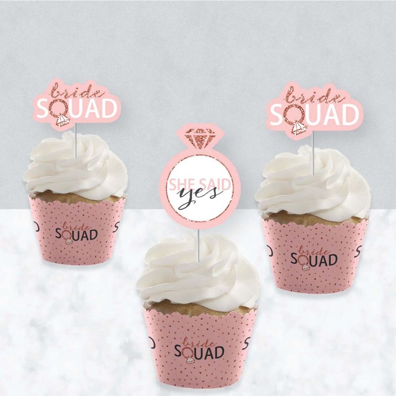 Big Dot of Happiness Bride Squad - Cupcake Decoration - Rose Gold Bridal Shower or Bachelorette Party Cupcake Wrappers and Treat Picks Kit - Set of 24, 3 of 7