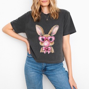 Bunny Sunglasses Bubblegum - Women's Boxy Crop Top Graphic T-Shirt - 1 of 4