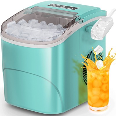 R.W.FLAME Ice Makers Countertop with Handle,26.5Lbs/24H,9 Cubes in 6 Mins,2 Sizes of Bullet Ice,Portable Ice Maker Machine with Self-Cleaning